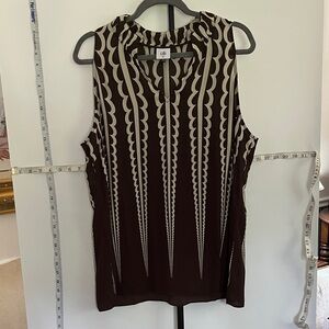 CAbi Brown and Cream Patterned Sleeveless Top Blouse geometric NWOT